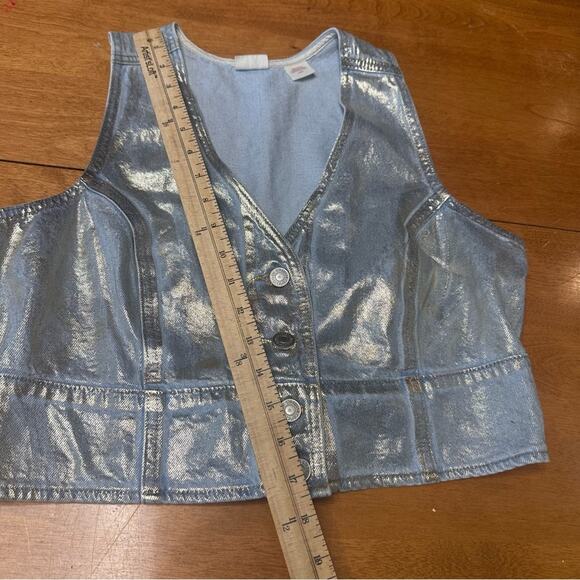 Levi’s Metallic Silver Jean Vest Corset Crop Top Sz L Festival Country Southern - Picture 6 of 11